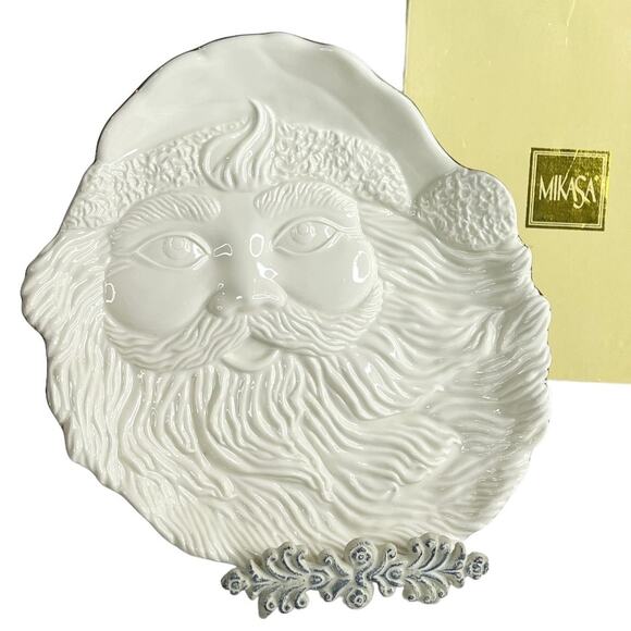 Mikasa Santas Cookie Plate 10" Christmas Holiday Porcelain Santa Face Gold Trim - Picture 9 of 10